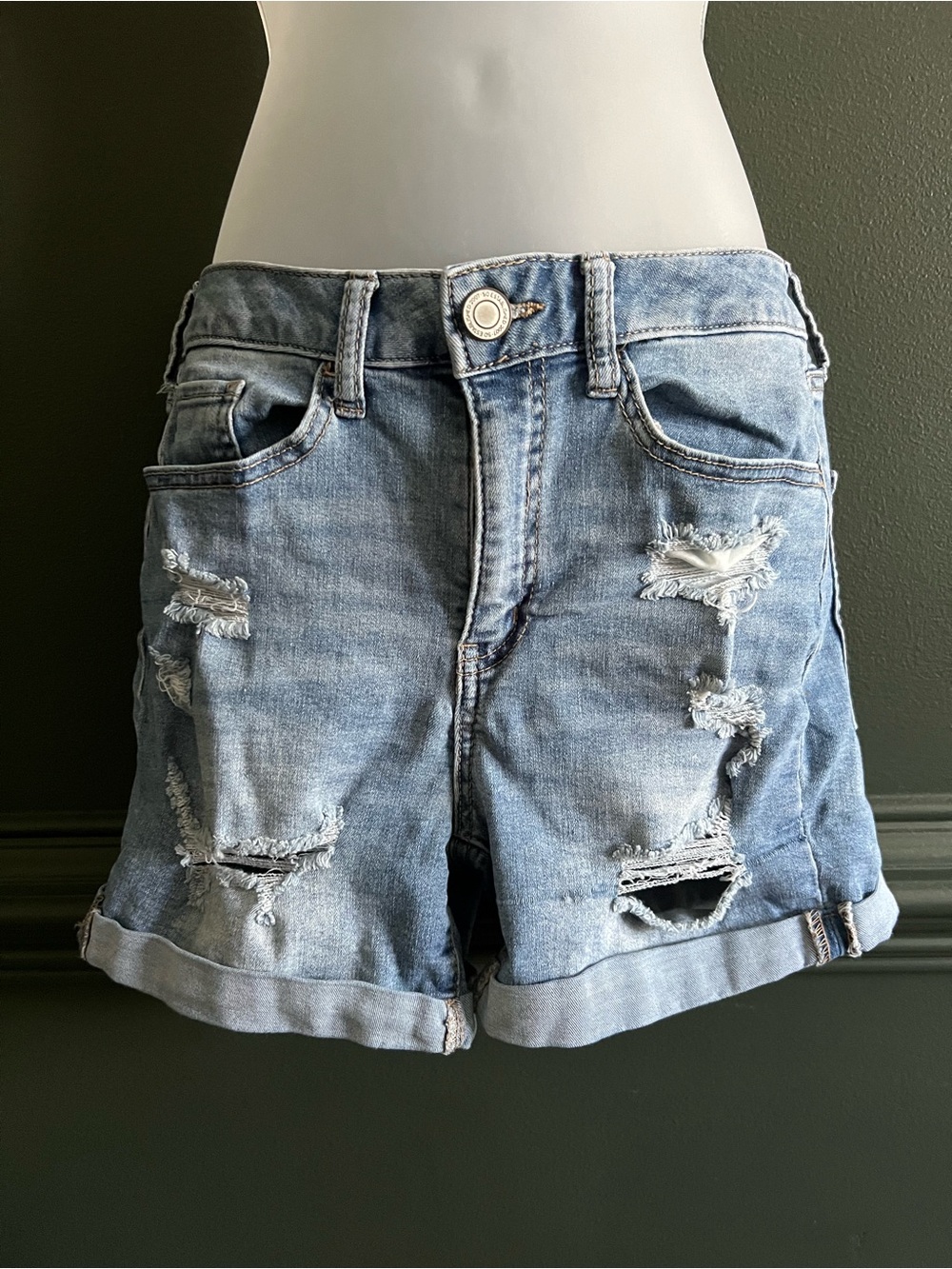 Juniors SO Distressed Light Wash Denim Shorts - Blue